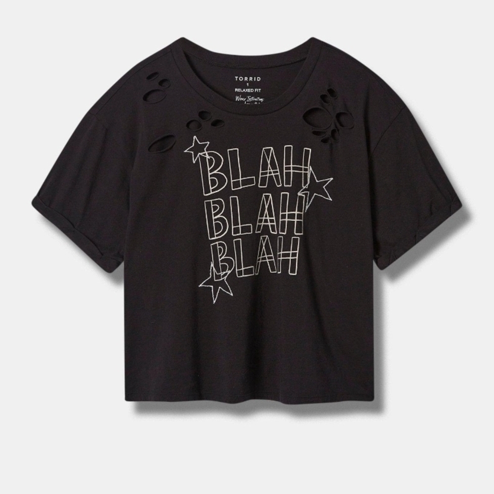 Torrid Crop Tee Blah Blah Blah Destructed